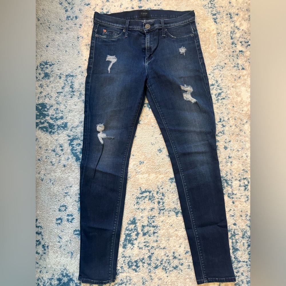 Hudson midrise dark wash destroyed jeans